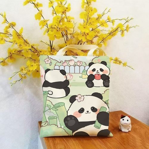 单肩熊猫帆布包新款大容量手提包