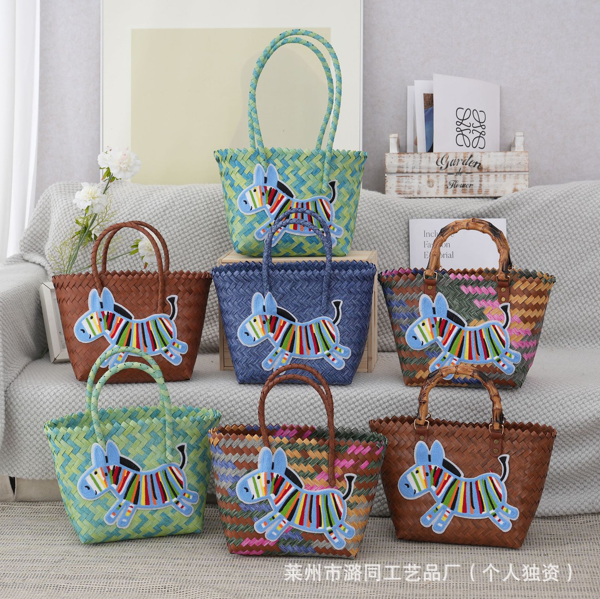 新款马年编织包高级版刺绣菜篮子