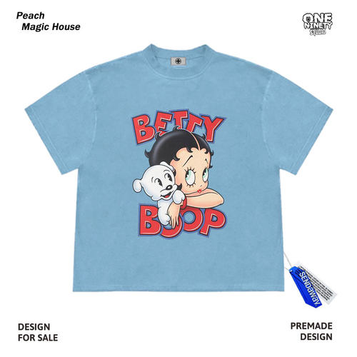 桃子 Studio日系卡通二次元贝蒂小姐印花小众设计大码落肩短袖T恤