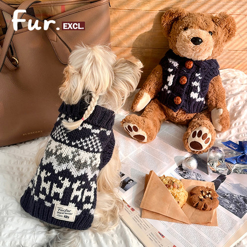 费尔岛复古无袖毛衣小型犬