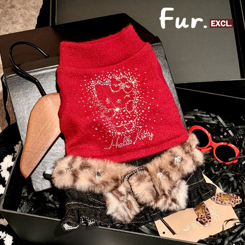 涩谷甜辣豹纹Kitty烫钻保暖套装