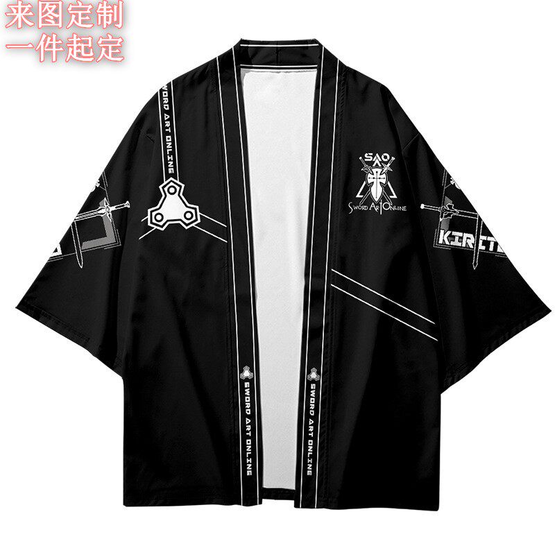 来图定制羽织印花印图印字自定义对襟外套表演服学生披风和服