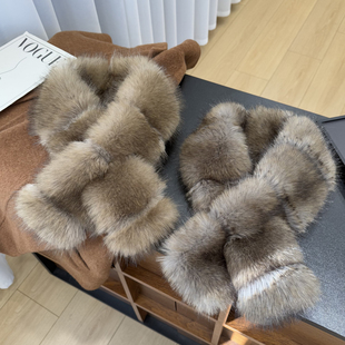 狐狸毛围巾女冬加厚双面百搭简约气质护颈仿皮草仿紫貂色毛领围脖