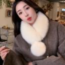 狐狸毛围巾女冬季 双面保暖简约气质百搭仿皮草兔毛领毛球毛绒围脖