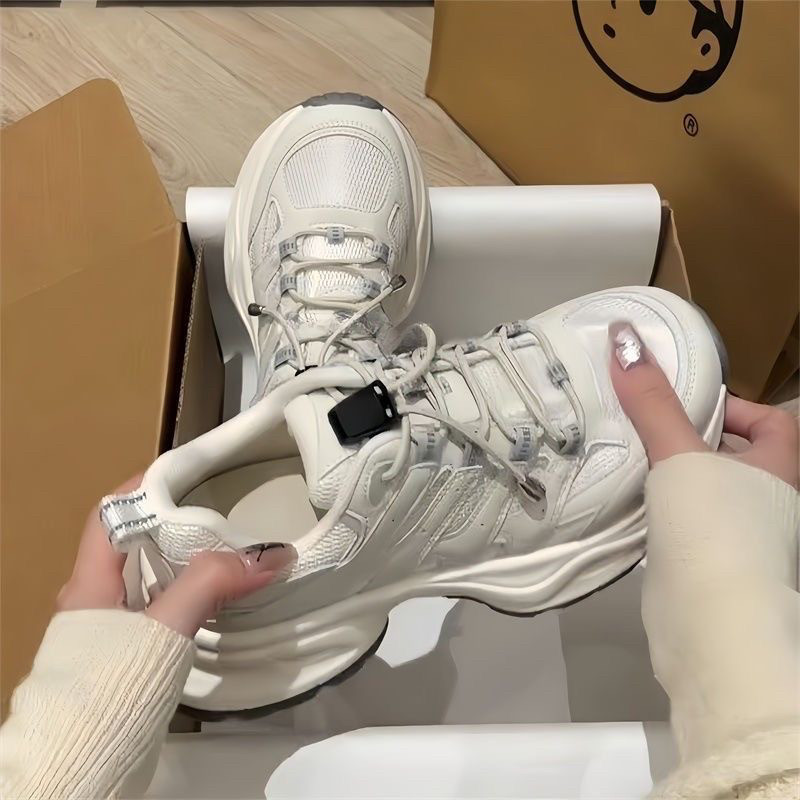 白鹿同款厚底鱼骨老爹鞋2026新款登山跑步网面增高潮流休闲运动鞋