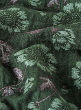 壹卷秀2023秋冬新品色织羊毛提花绿色花朵厚款混纺服装布料01002