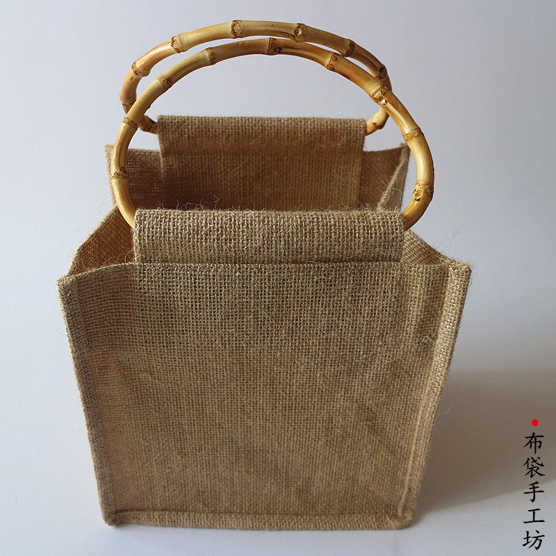 竹节提手礼品购物袋紫砂壶亚麻复古DIY手工定做环保厂家直销热卖