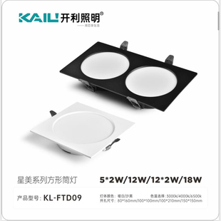 开利照明FTD09方形筒灯LED10*10格栅灯双头10x20斗胆灯双头筒灯