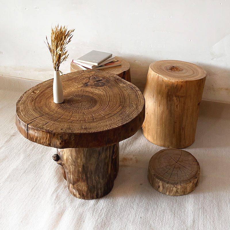 根雕墩子木头凳子天然树桩香樟木实木花架枣木摆件茶几配凳床头柜