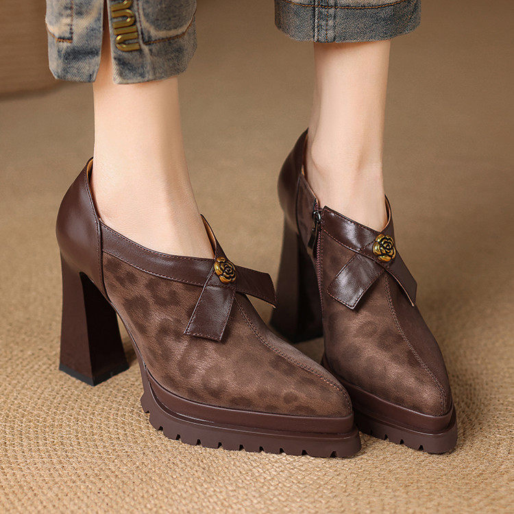 2025法式山茶花蝴蝶结增高深口单鞋女粗跟防水台超高跟鞋,女鞋,深口单鞋,淘宝优惠券,粉丝福利购,淘宝优惠卷