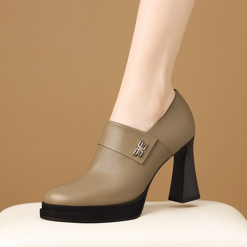 2025秋季新款粗跟超高跟时尚小皮鞋高端气质深口单鞋女