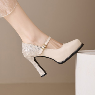 2025春秋一字带粗跟法式绝美玛丽珍小高跟鞋配裙子单鞋女鞋子