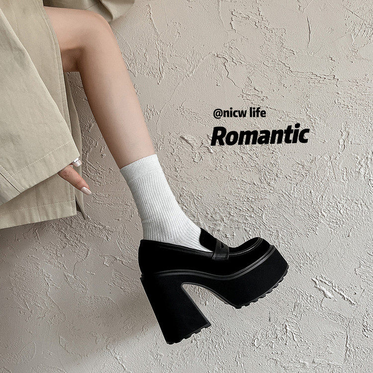 2026新款防水台小个子增高乐福鞋11cm超高跟粗跟厚底单鞋女