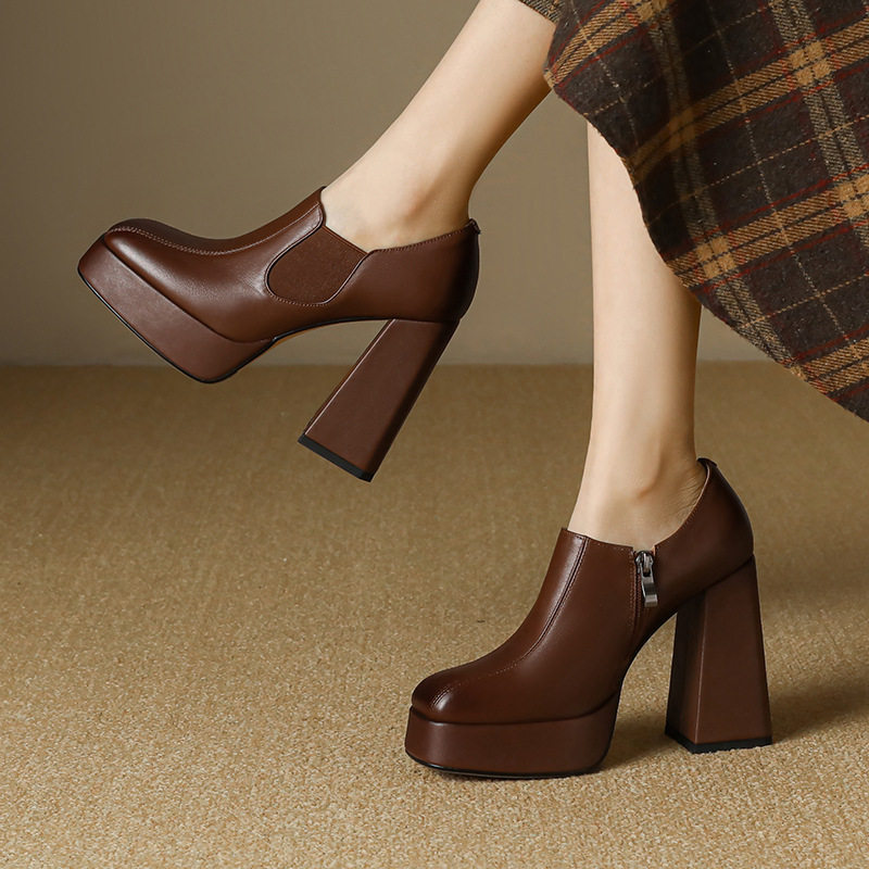 11厘米高跟鞋粗跟单鞋女欧美方头2025深口小皮鞋,女鞋,深口单鞋,淘宝优惠券,粉丝福利购,淘宝优惠卷