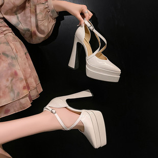 2026小个子防水台高跟鞋 女粗跟不累脚12cm新娘交叉扣带婚鞋