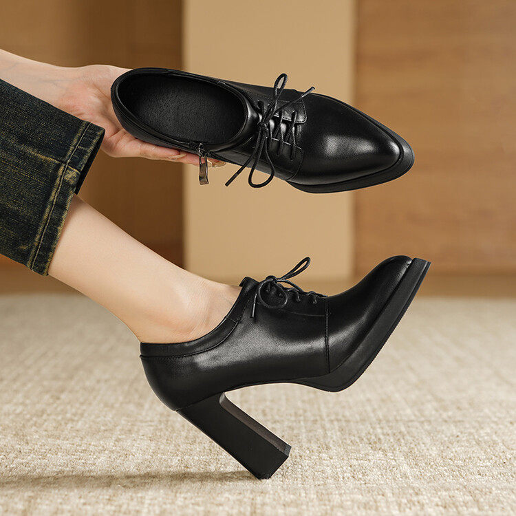 2025春秋季新款时尚英伦女鞋粗跟单鞋女系带防水台深口高跟鞋,女鞋,深口单鞋,淘宝优惠券,粉丝福利购,淘宝优惠卷