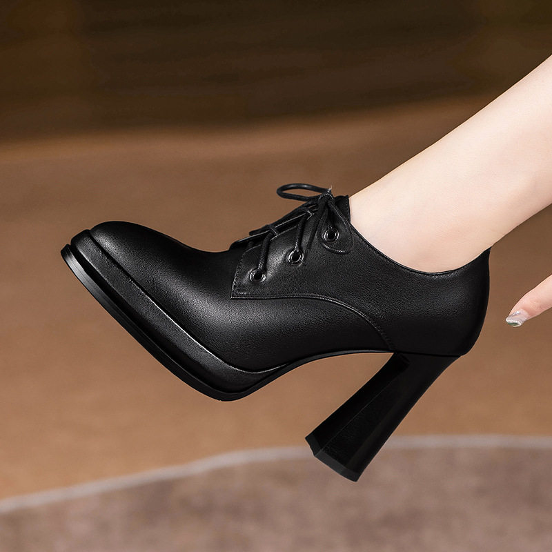 深口高跟鞋女2025春秋新款尖头黑色粗跟系带防水台大码米白色单鞋,女鞋,深口单鞋,淘宝优惠券,粉丝福利购,淘宝优惠卷