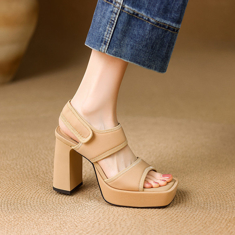 2025夏季新款高级感配裙子魔术贴粗跟凉鞋防水台超高跟凉鞋子女,女鞋,时装凉鞋,淘宝优惠券,粉丝福利购,淘宝优惠卷