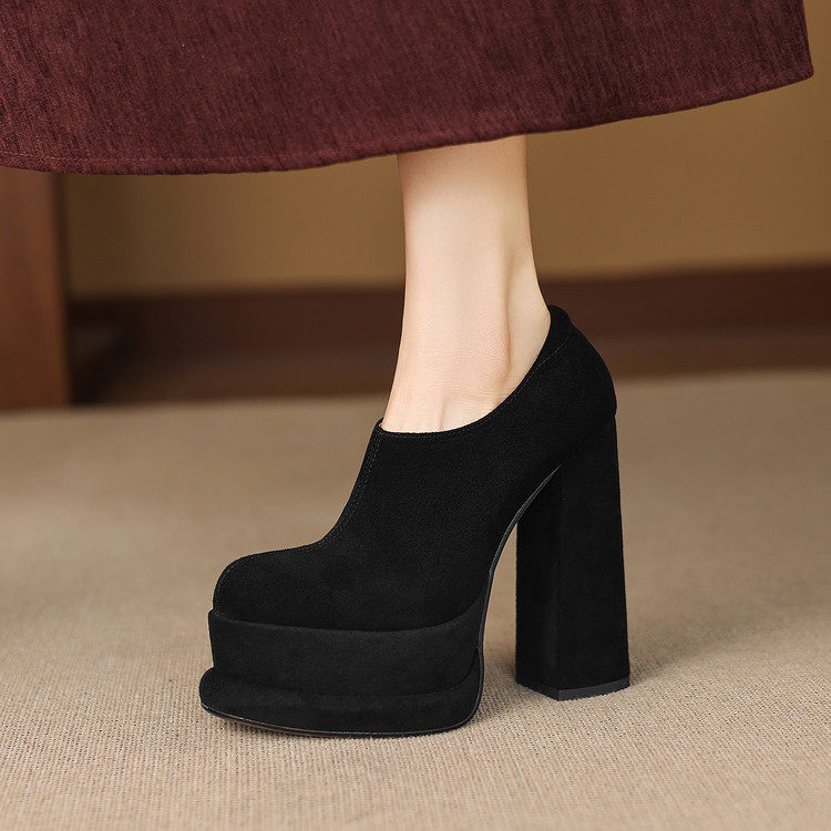 2026性感14CM超高跟防水台单鞋女软皮粗跟增高深口高跟鞋女,女鞋,深口单鞋,淘宝优惠券,粉丝福利购,淘宝优惠卷