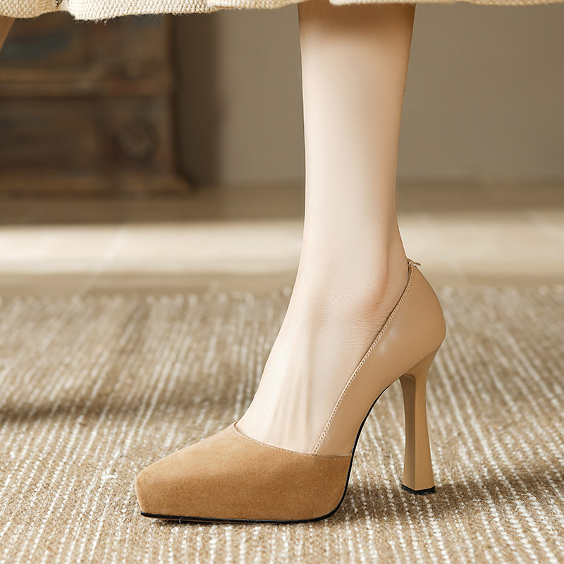 礼仪高跟鞋女绒面软底久站不累脚空乘正装通勤职业黑色工作鞋单鞋