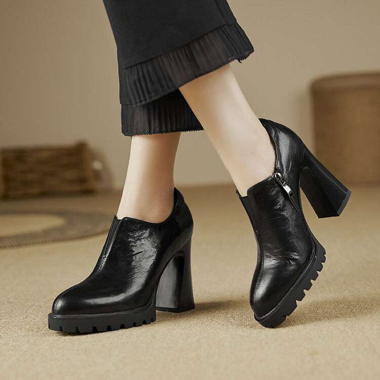 2025秋冬季新款不累脚防水台深口单鞋软皮小皮鞋高跟鞋女粗跟