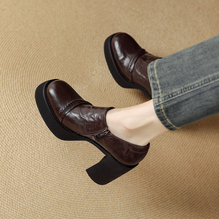 2026春秋新款圆头防水台粗跟深口单鞋复古乐福鞋超高跟鞋女士,女鞋,深口单鞋,淘宝优惠券,粉丝福利购,淘宝优惠卷