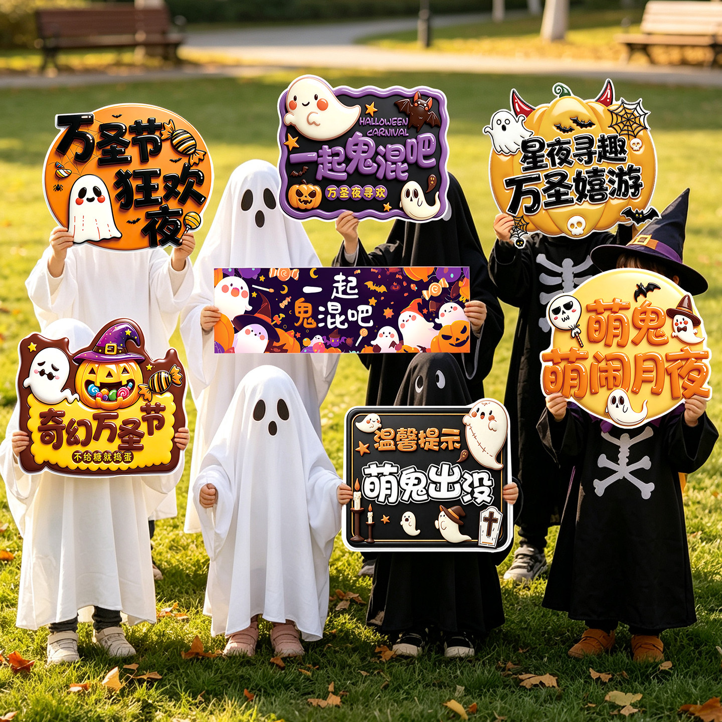 万圣节装饰幽灵南瓜kt板活动氛围场景布置装扮儿童手持拍照道具