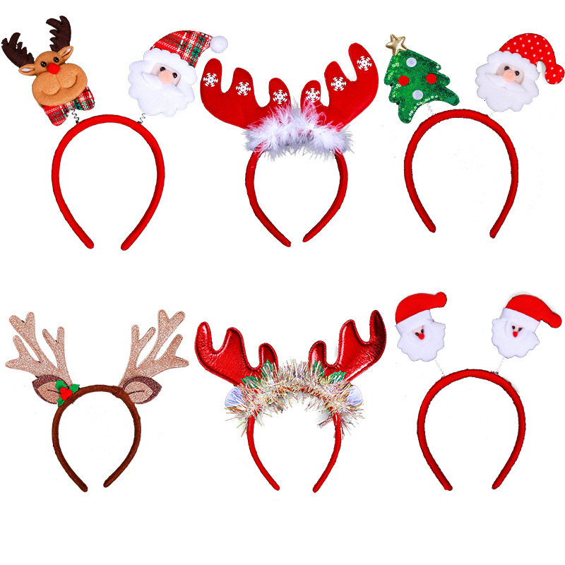 跨境圣诞节发饰圣诞老人头箍亮片鹿角圣诞发箍儿童饰品