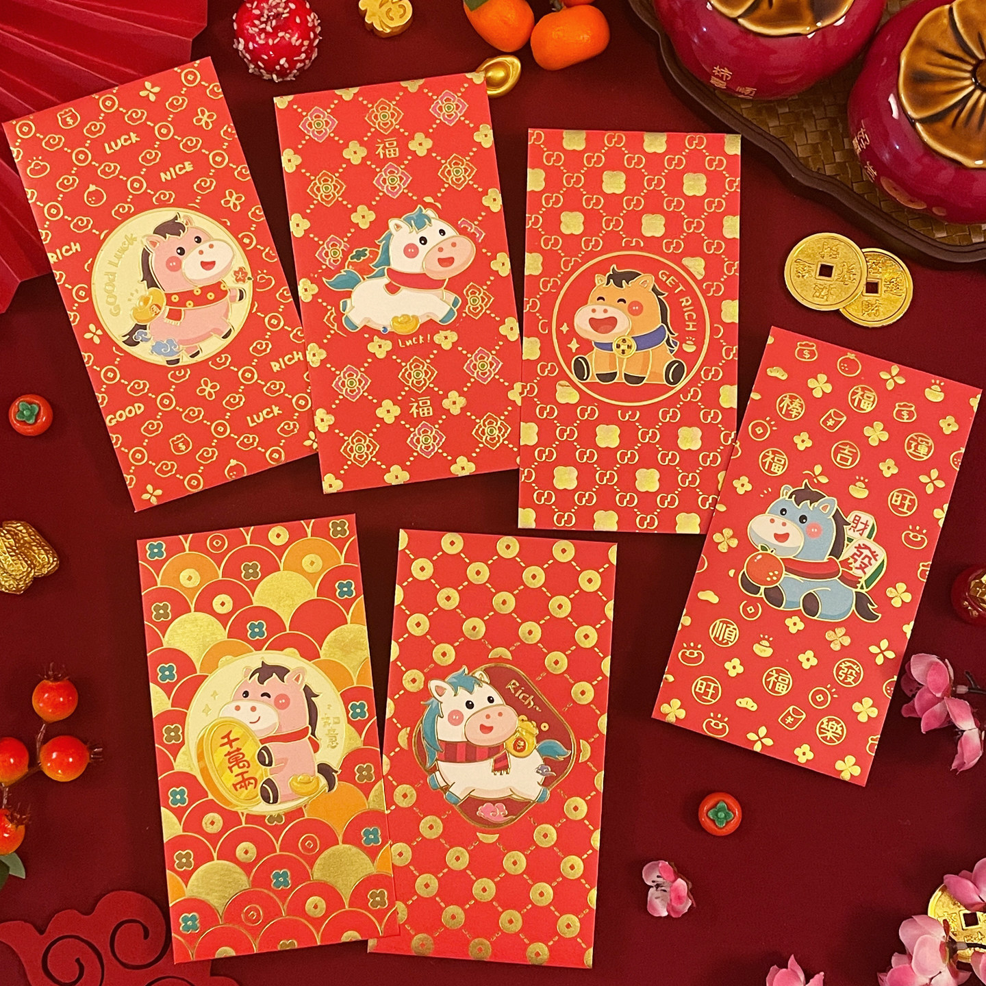 港版利是封2026马年卡通马创意烫金港式大号红包利是封LOGO定制封