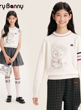 BarryBanny女童企鹅针织衫2026新款春季时髦百搭儿童女孩打底上衣