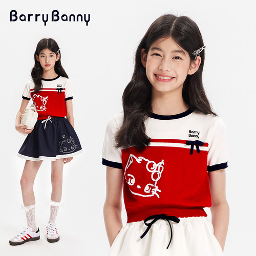 BarryBanny女童猫咪短袖T恤圆领