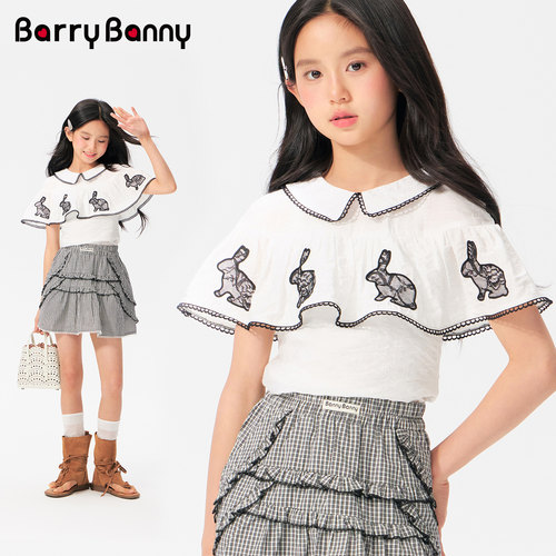 BarryBanny女童兔子刺绣衬衫上衣