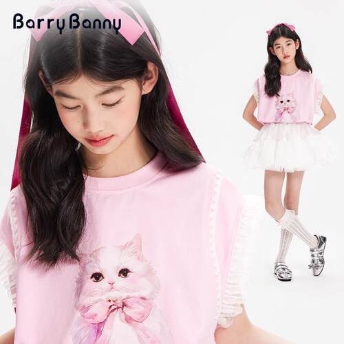 BarryBanny女童短袖T恤小猫印花