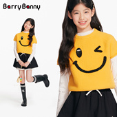 新款 BarryBanny女童笑脸针织短袖 2026春季 中大童时髦透气T恤上衣