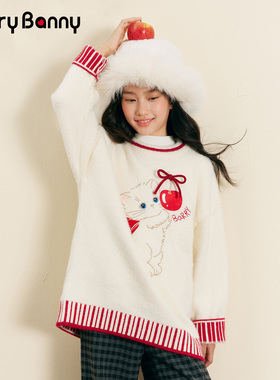 BarryBanny女童仿貂毛加厚毛衣2026冬季新款儿童宽松保暖针织上衣