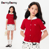 儿童亲肤开衫 BarryBanny女童娃娃领短袖 新款 2026春季 上衣 针织衫