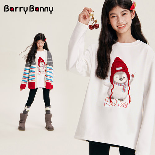 BarryBanny女童企鹅长袖T恤印花