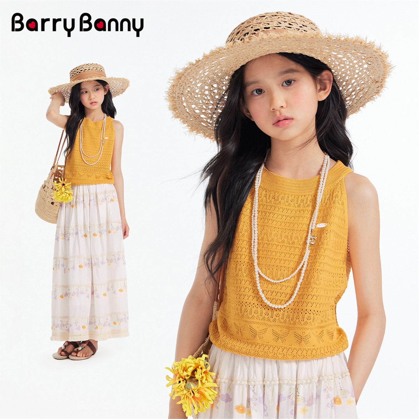 BarryBanny女童镂空针织背心透气图片