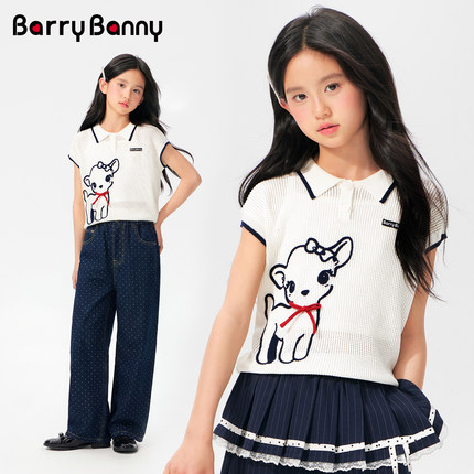 BarryBanny女童学院风POLO短袖T恤2026新款夏季儿童翻领透气上衣