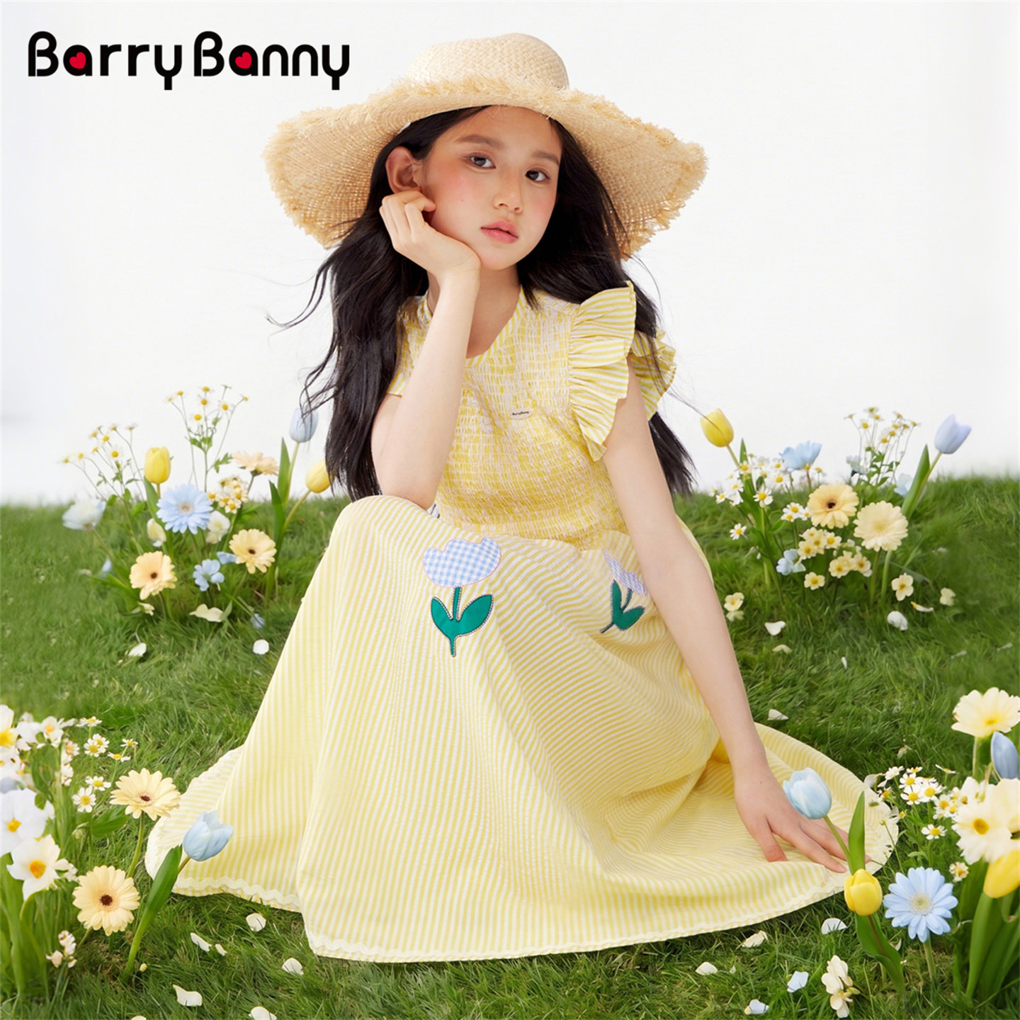 BarryBanny女童法式连衣裙2026新款夏季儿童长裙郁金香刺绣公主裙