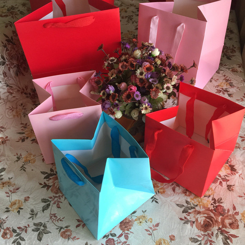 10只方形加宽礼品袋包装袋手提宽底彩色纸袋现货陶瓷泥人多肉w