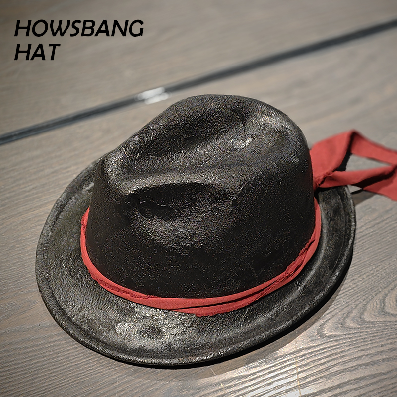 HOWSBANG暗黑短沿做旧涂层礼帽