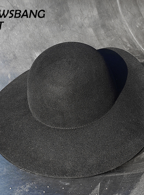 HOWSBANG 10cm大沿礼帽圆顶羊毛呢帽子女时装帽黑色百搭休闲秋冬