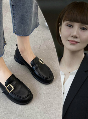 春夏单鞋女一脚蹬黑色小皮鞋英伦风平底上班单鞋2025新款豆豆鞋子