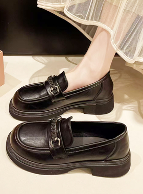 2026新款春秋女鞋厚底乐福鞋一脚蹬黑色单鞋英伦小皮鞋百搭工作鞋