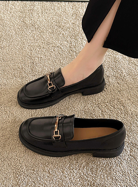 小皮鞋女英伦风平底乐福鞋2025新款春夏女鞋一脚蹬黑色豆豆单鞋子