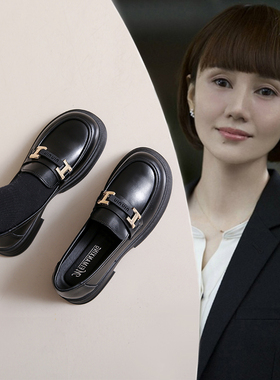 jk春秋女鞋英伦风小皮鞋ins厚底乐福鞋黑色单鞋2025新款豆豆鞋子