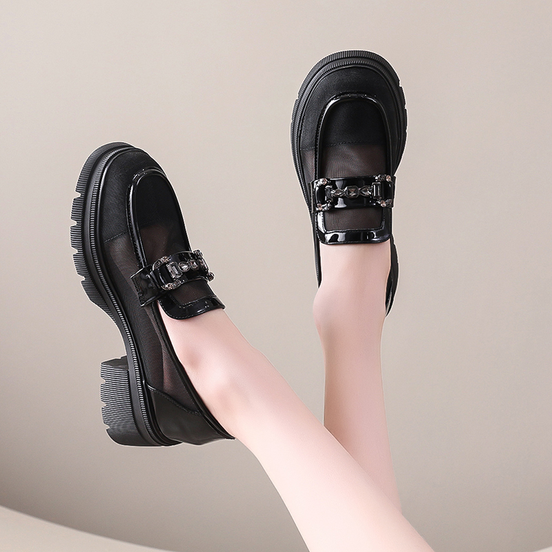 透气单鞋女春夏网纱乐福鞋