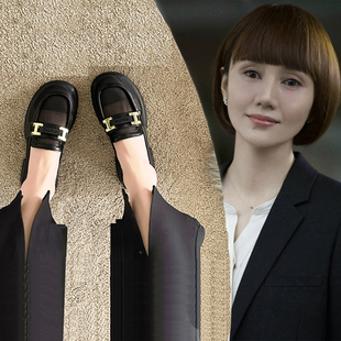 工作鞋 网纱乐福鞋 薄款 英伦网面厚底小皮鞋 子 女一脚蹬厚底透气单鞋