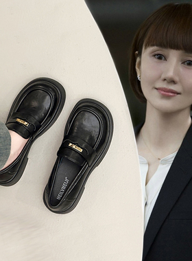 圆头乐福鞋女一脚蹬黑色单鞋英伦风平底小皮鞋2025新款春秋jk女鞋